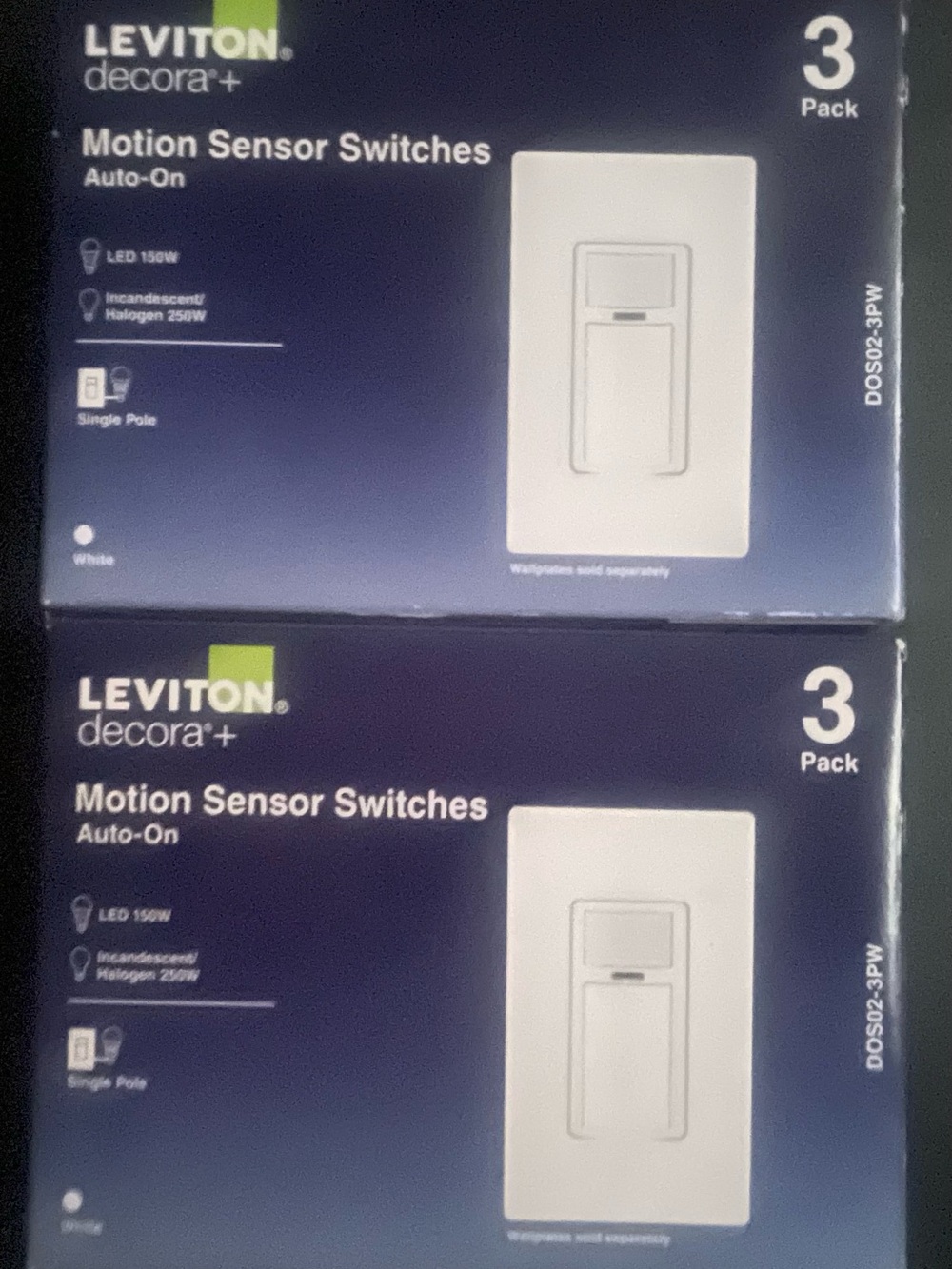NEW 2 Sets-Leviton Decora Motion Sensor In-Wall Switch, Auto-On, White DOS02-3PK